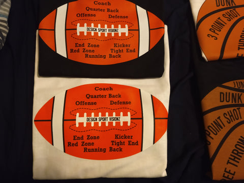 Football 🏉 10"x 6.5" artwork Front and Back Designs on tee shirts